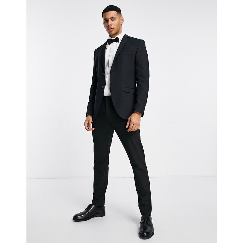 Jack & Jones Premium - Giacca da abito nera super slim stretch in misto lana-Nero