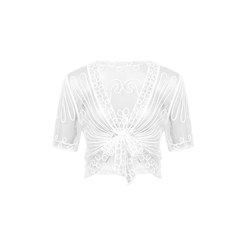 Cardigan Bolero In Rete Con Volant Da Annodare - Elegante Coprispalle A Maniche Lunghe Per Donne