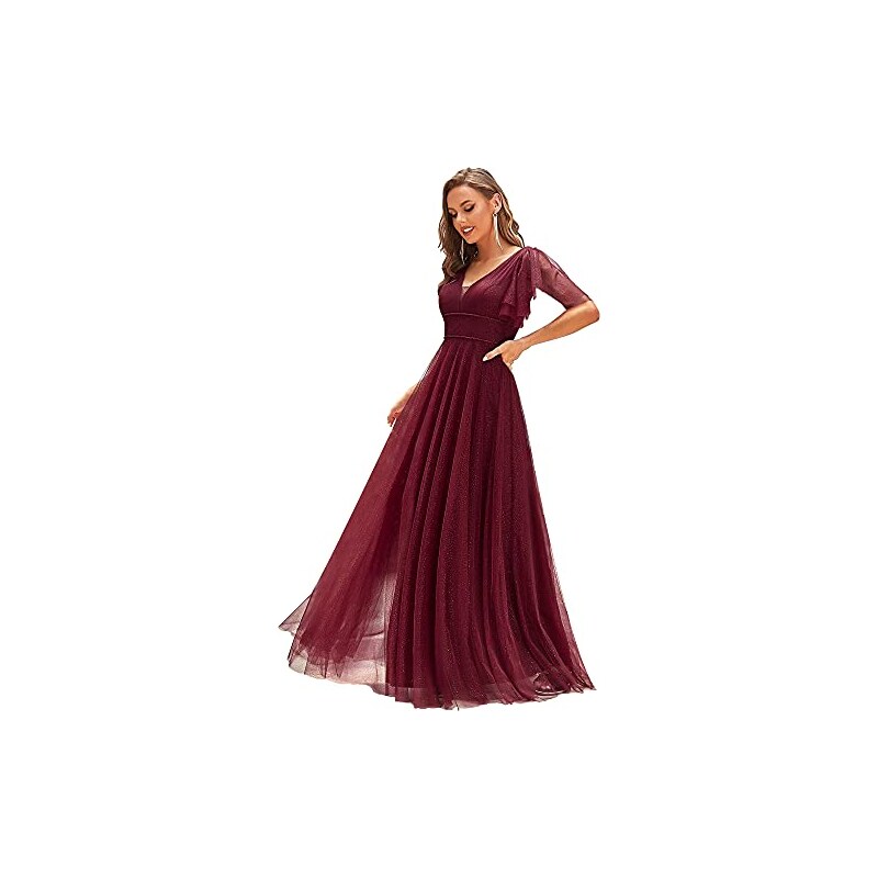 Ever-Pretty Abito Lungo Cerimonia Blu Navy – Maniche Lunghe, Scollo A V, Vita Alta – Vestito Elegante Per Matrimoni E Feste