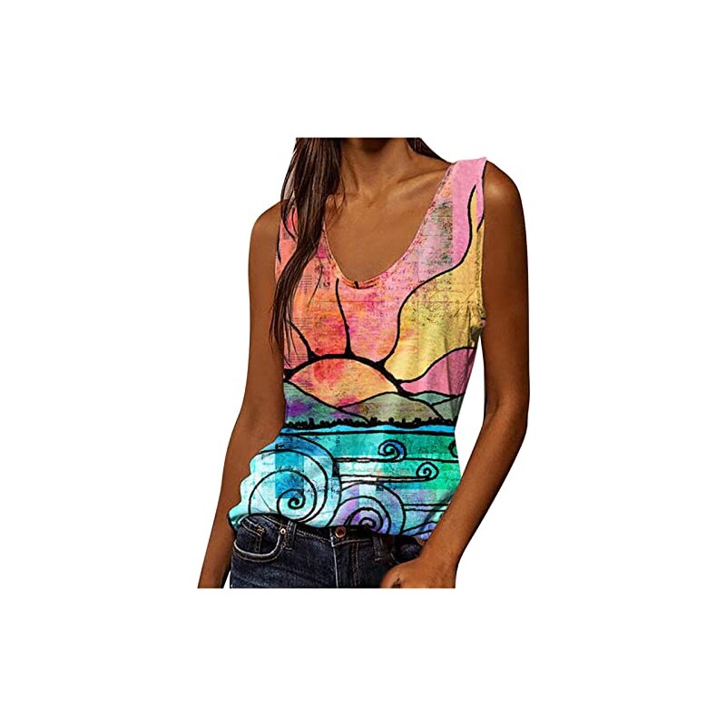 Famulily Henley Canottiera da donna, con scollo a U, estiva