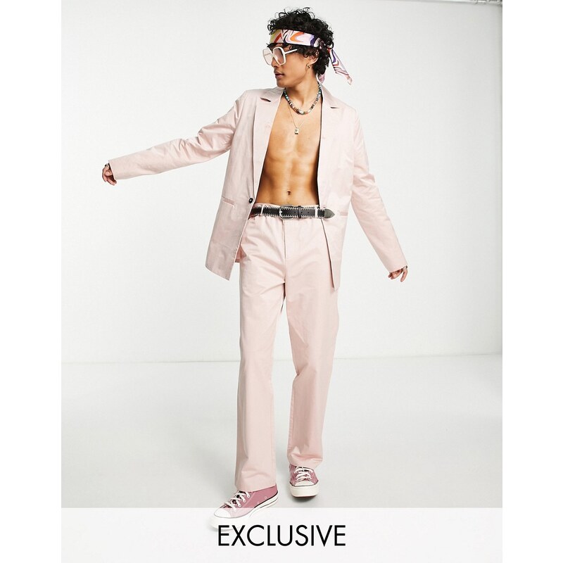 Reclaimed Vintage Inspired - Blazer comodo in cotone rosa chiaro