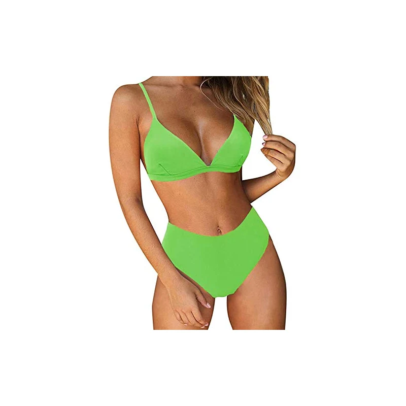 Costume Bikini 2 Pezzi A Vita Alta Con Controllo Della Pancia – Top Monospalla A Costine, Con Imbottitura (Taglia S, Beige)