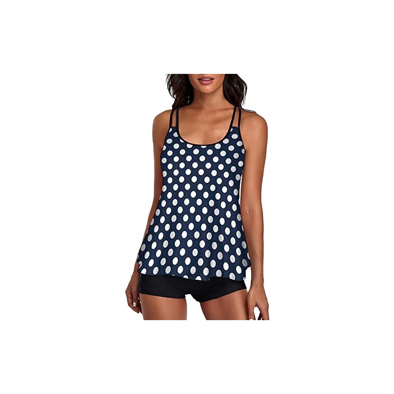 Costume Da Bagno Due Pezzi Donna Tankini - Canotta Con Volant E Pantaloncini, Taglie Forti