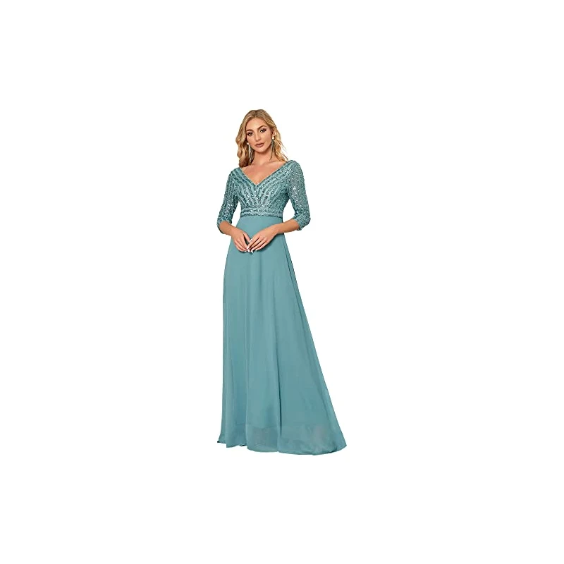 Ever-Pretty Vestito Da Cerimonia Elegante Per Taglie Forti - Scollo A V Con Appliques E Tessuto Plissettato, Perfetto Per Serate E Occasioni Speciali