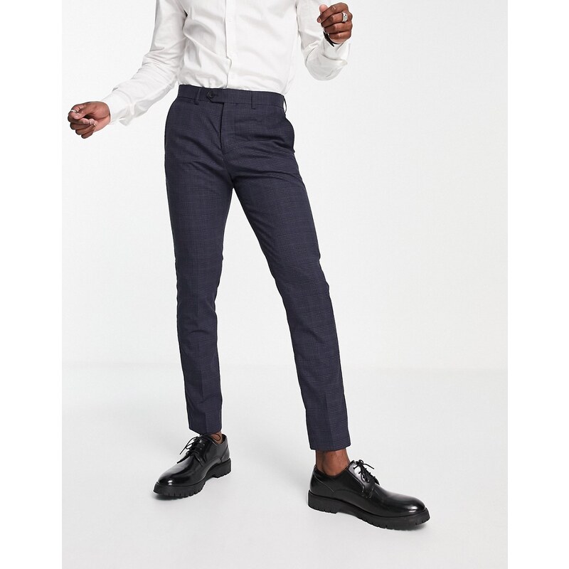 Jack & Jones Premium - Pantaloni da abito slim blu a quadri-Blu navy
