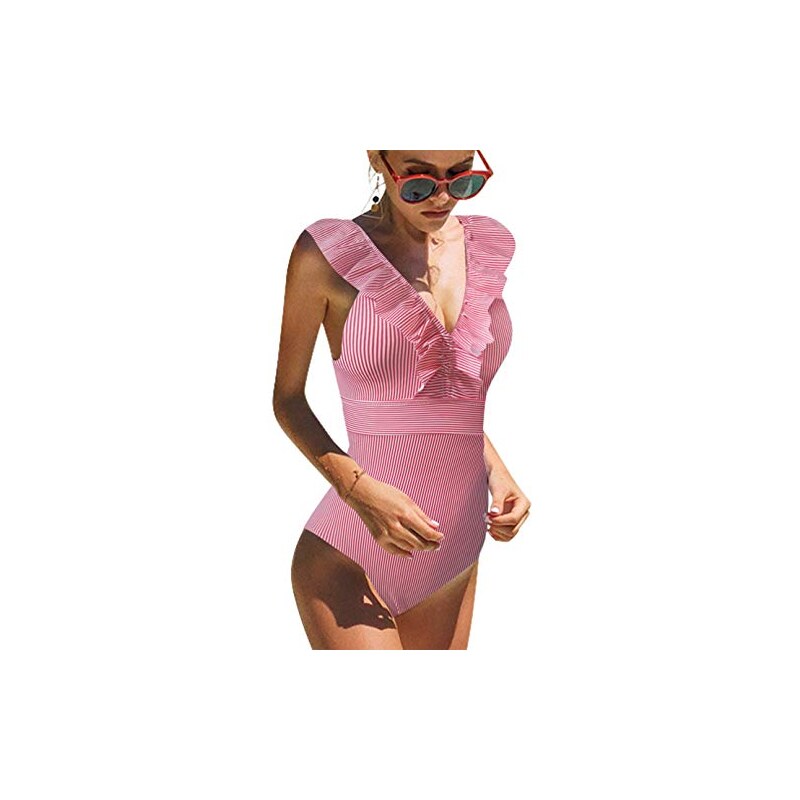 Costume Da Bagno Donna Intero Con Vita Alta E Coppe - Modello Con Sostegno Per Seno - Perfetto Per Surf E Piscina