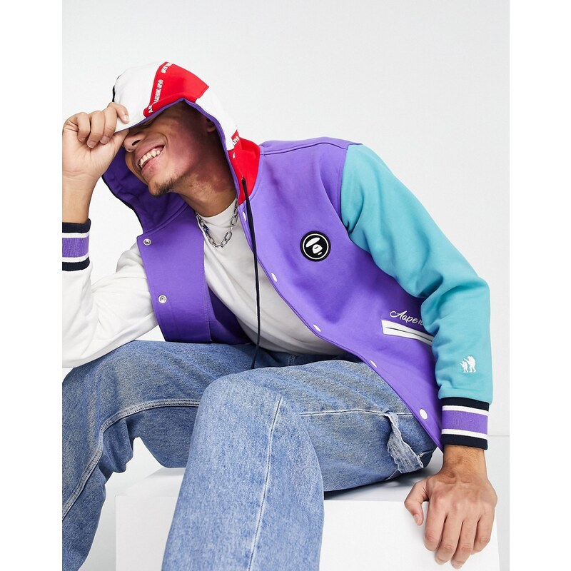 AAPE By A Bathing Ape - Giacca bomber in jersey stile college viola 