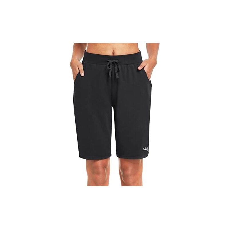 BALEAF Pantaloncini Sportivi Donna Cotone Bermuda Donna con 2 Tasche Pantaloni Corti Estivi Yoga Jogging Basket Nero XS Stileo