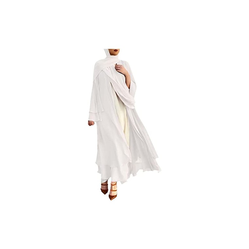 Caftano Maxi In Raso Donna &ndash; Abito Lungo Islamico Con Maniche Lunghe, Taglia Forte