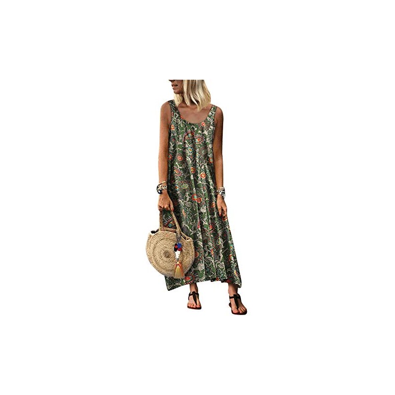 Maxi Abito Caftano Boho In Viscosa - Stampa Geometrica, Maniche A Kimono - Taglia Unica