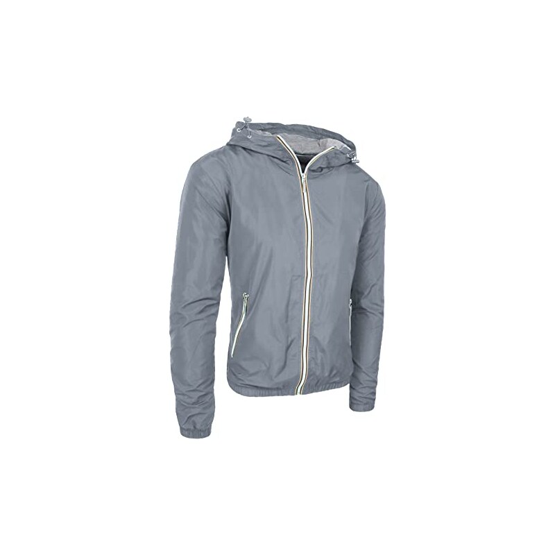 Evoga Giubbotto giacca uomo primavera estate casual impermeabile giubbino  con cappuccio (XXL, Grigio)