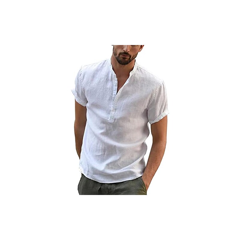 camicia casual in cotone e lino uomo nero