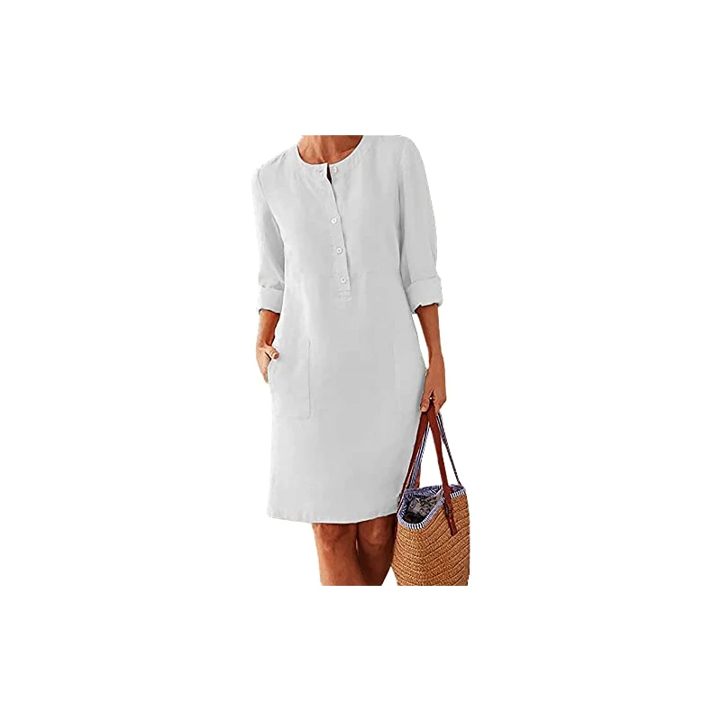 Clearlove Abito da donna, a maniche lunghe, girocollo, per il tempo libero, casual, per l'inverno, A-nero., XXL