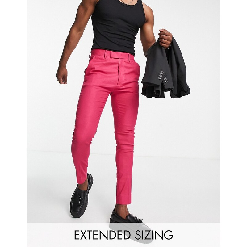 ASOS DESIGN - Pantaloni skinny eleganti in misto lino rosa acceso