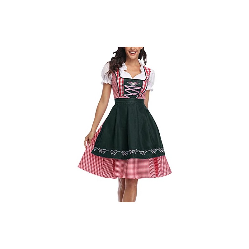 Dirndl Tradizionale 3 Pezzi Donna Eleen Grigio – Con Camicetta Carmen E Grembiule Floreale, Taglie 34-44