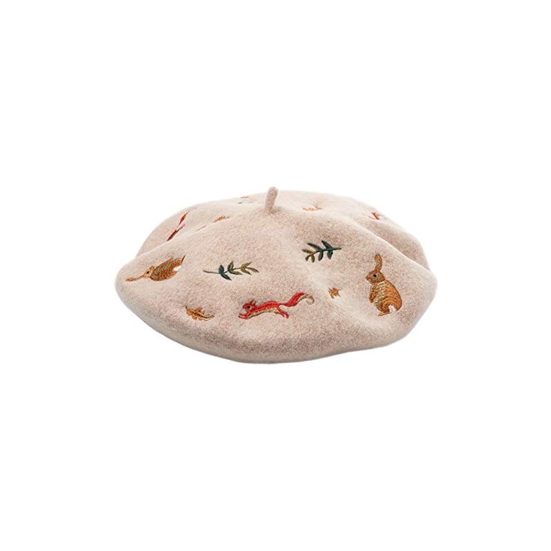 TTYAO REII Orecchie di coniglio Berretto di lana Cappello Ragazze Carino Bunny Beret Lolita Francese Beret Cap Femminile Artista Cappello per Viaggi Vacanze, Beige, M (taglia unica