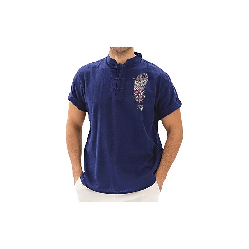 Camicia Uomo In Lino E Cotone Maniche Corte - Colore Bianco, Vestibilità Regolare, Bottom