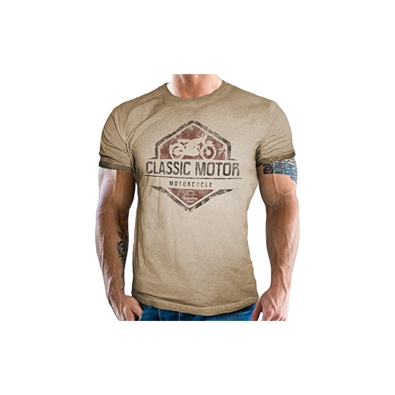 Gasoline Bandit T-Shirt Biker Racer Original – Road Trip, Sable Délavé – Look Vintage Motard