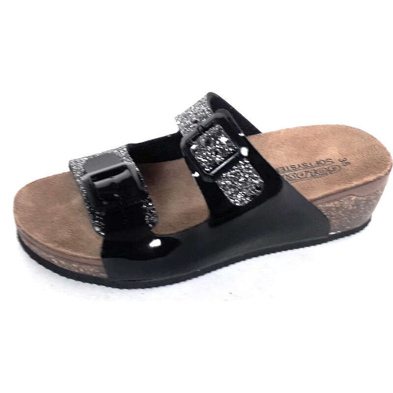 Inblu Ciabatte Donna Con Zeppa 3 Cm – Argento, Sottopiede Vera Pelle, Doppia Fibbia Regolabile