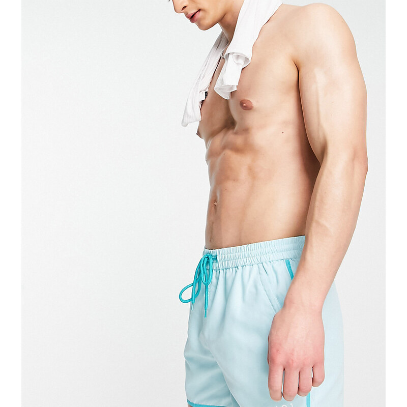 VAI21 - Pantaloncini da bagno stile runner azzurro pastello con bordature rivoltate-Blu