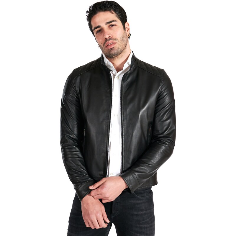 D'Arienzo Giacca Pelle Verde Uomo Giubbotto Biker Vera Pelle Made in Italy Ted 52/Verde