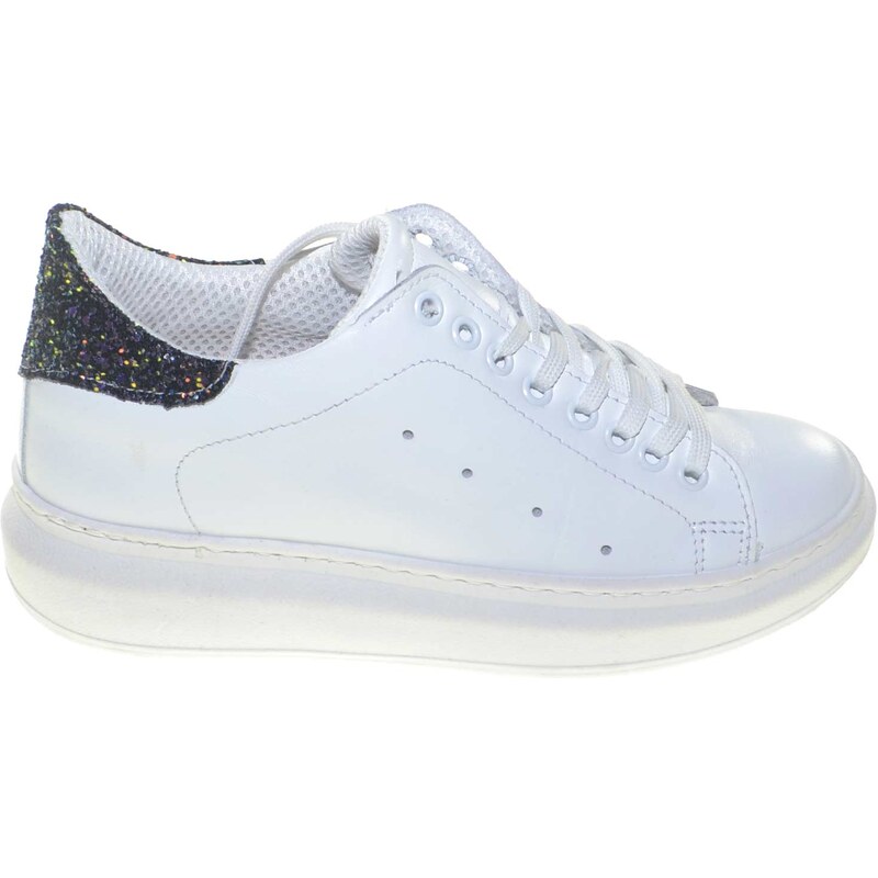 Scarpe Sneakers Alte Unisex In Pelle Bianca - Made In Italy Con Stella Rossa E Dettagli Sfumati Vintage - 4