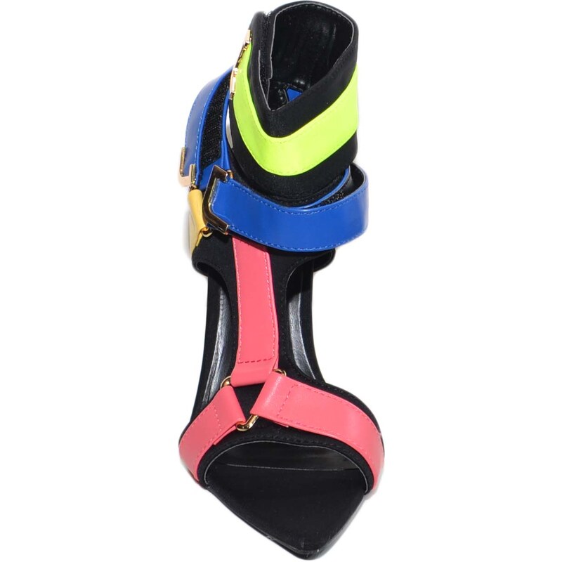 Malu Shoes Sandalo donna colorato a punta con fibbie colorate rosa giallo blu tendenza moda tacco a spillo 12 cinturino caviglia