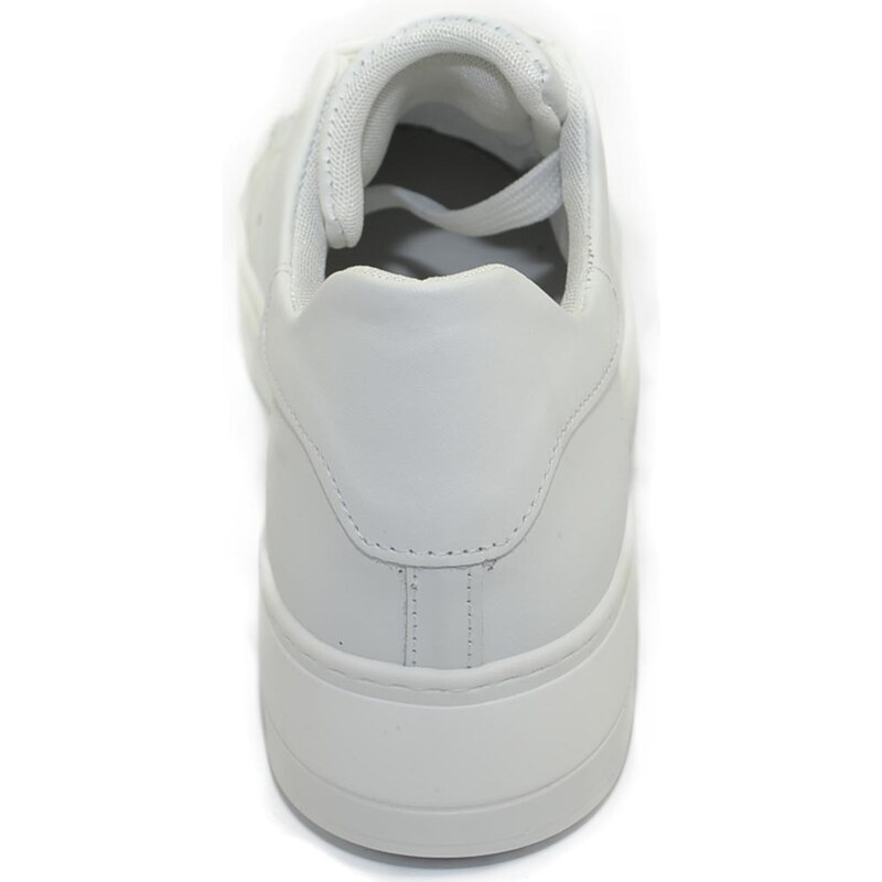 Malu Shoes Sneakers bassa uomo bianca in vera pelle riporto bianco e lacci in tinta fondo army bianco moda uomo made in italy