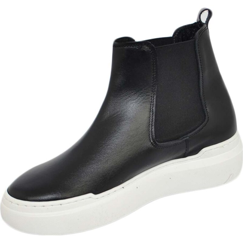 Malu Shoes Beatles uomo stivaletto con elastico in vera pelle nera con gomma val bianca sportiva made in italy handmade