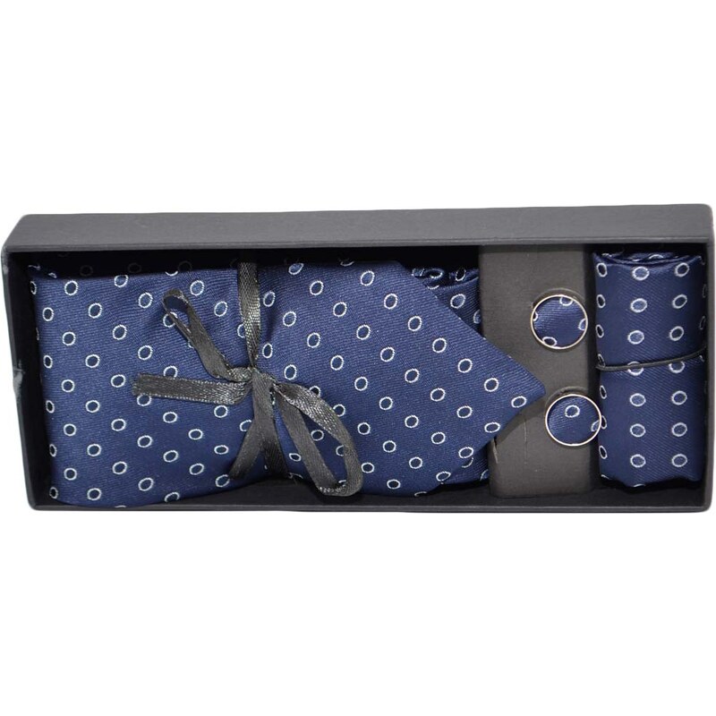 Malu Shoes Set cravatta pochette e gemelli in cotone blu a pois bianchi confezione regalo per professionisti e collezionisti