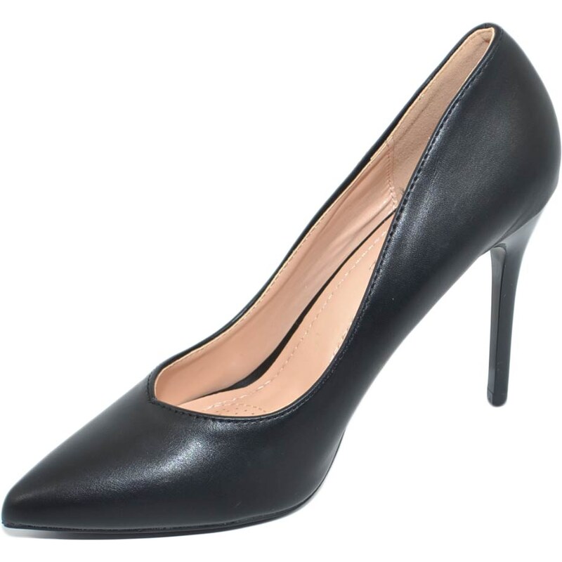 Malu Shoes Decollete' donna a punta nero tacco a spillo 12 cm eco pelle nappa comode matte scarpe per cerimonie eventi