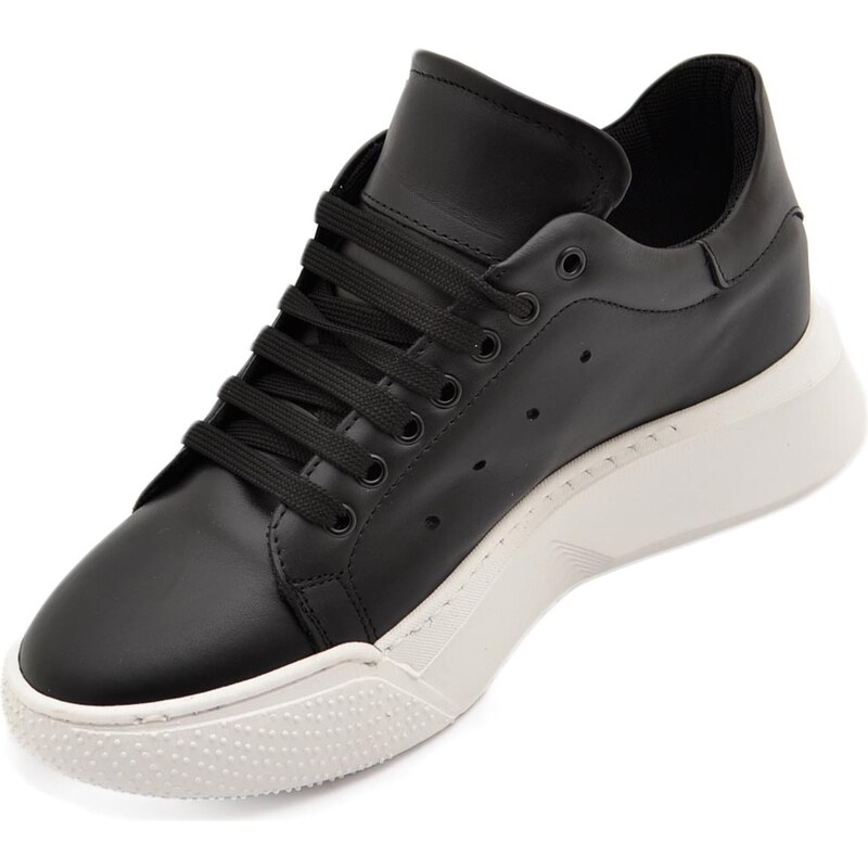 Malu Shoes Sneakers uomo nero in vera pelle nero fondo alto asimmetrico Gels moda street made in italy ragazzo