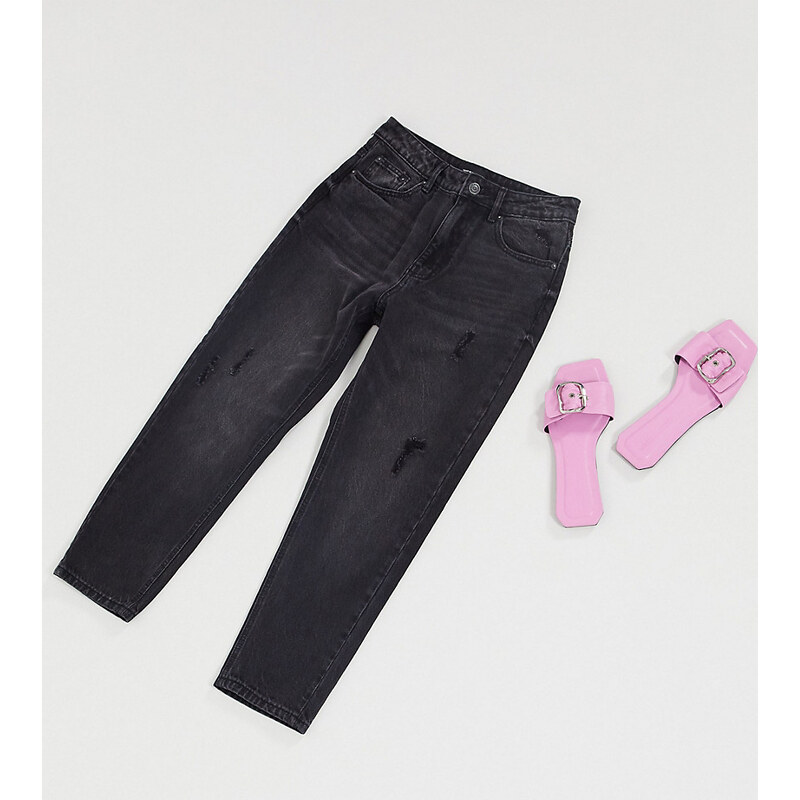 Vero Moda Petite - Mom jeans a vita alta neri-Nero