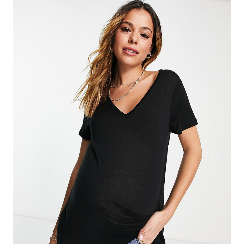 ASOS Maternity ASOS DESIGN Maternity - T-shirt comoda con scollo a V nera-Nero