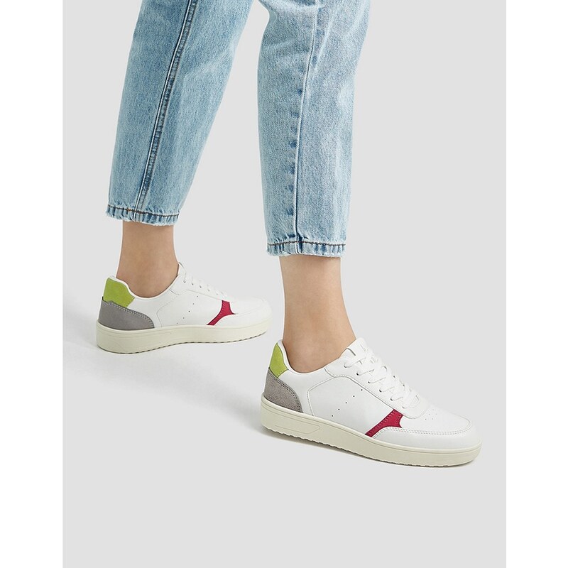Pull&Bear - Sneakers rétro bianche colorblock-Bianco