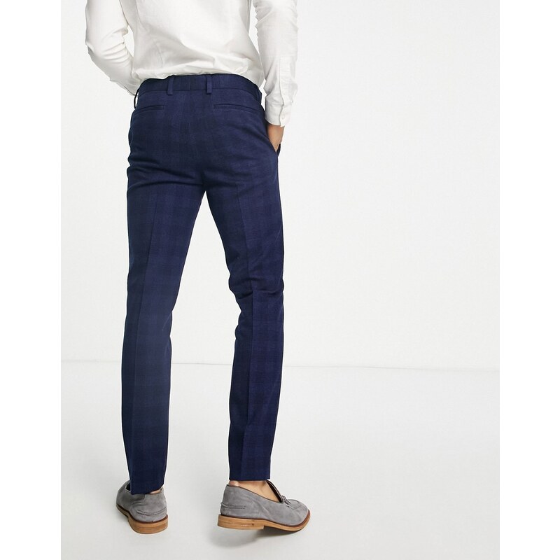 Topman - Pantaloni da abito skinny blu navy a quadri