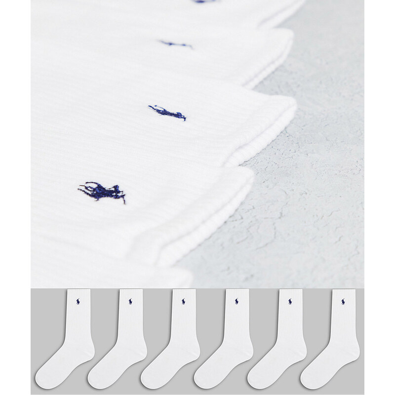 Polo Ralph Lauren - Confezione da 6 paia di calzini sportivi bianchi con logo del pony-Bianco