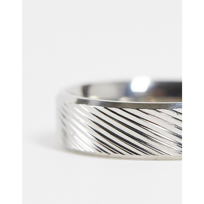 ASOS DESIGN - Anello a fascia in acciaio inossidabile resistente all'acqua argentato con incisione orizzontale-Argento