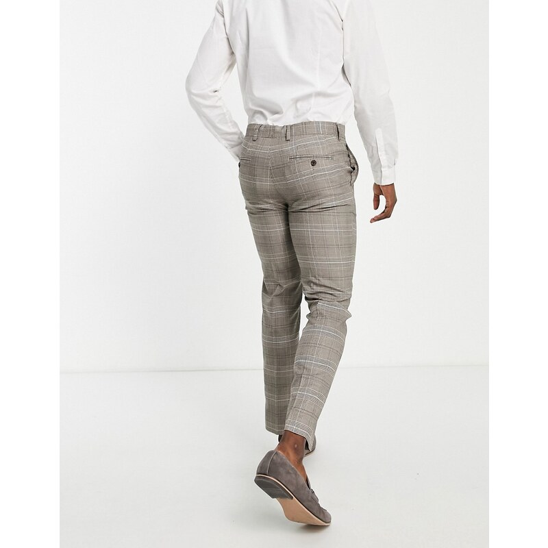 Selected Homme - Pantaloni da abito slim a quadri marroni-Marrone