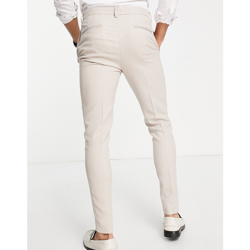 ASOS DESIGN Wedding - Pantaloni da abito da abito super skinny con trama effetto occhio di pernice color pietra-Neutro