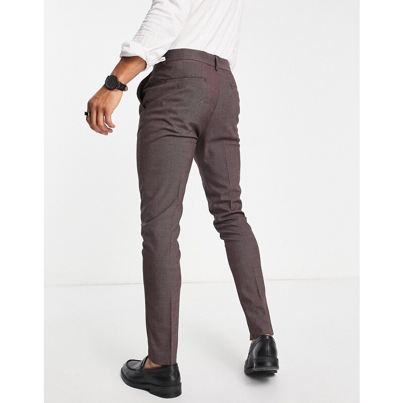 ASOS DESIGN - Pantaloni da abito skinny in tessuto puntinato bordeaux-Rosso