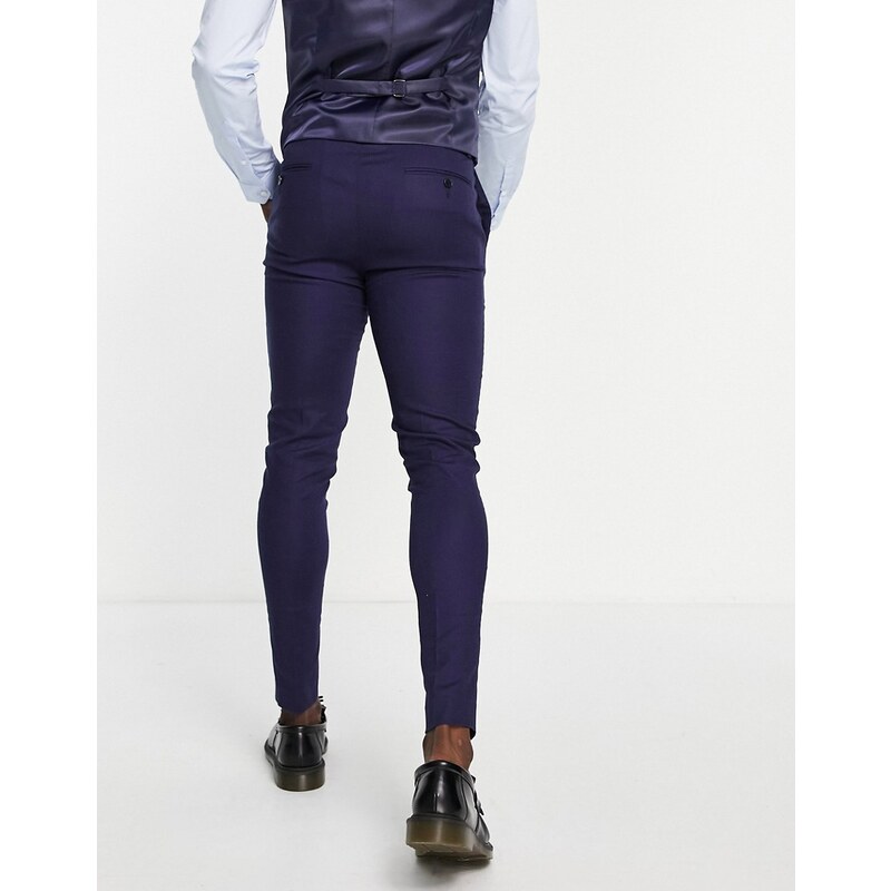 ASOS DESIGN - Pantaloni da abito super skinny in misto lino blu navy