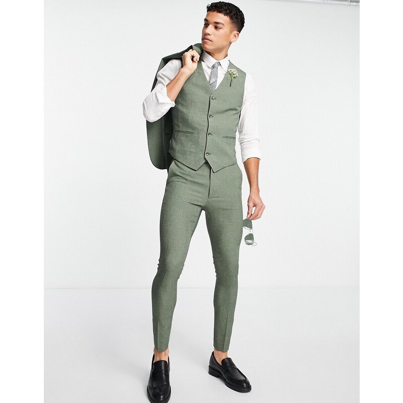 ASOS DESIGN Wedding - Pantaloni da abito super skinny verde pino tratteggiato