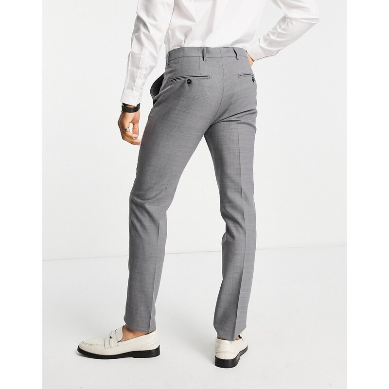 Jack & Jones Premium - Pantaloni da abito stretch super slim grigi in misto lana-Grigio
