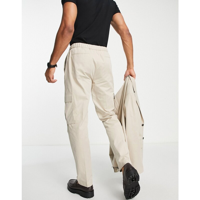 Topman - Pantaloni da abito eleganti cargo écru-Neutro