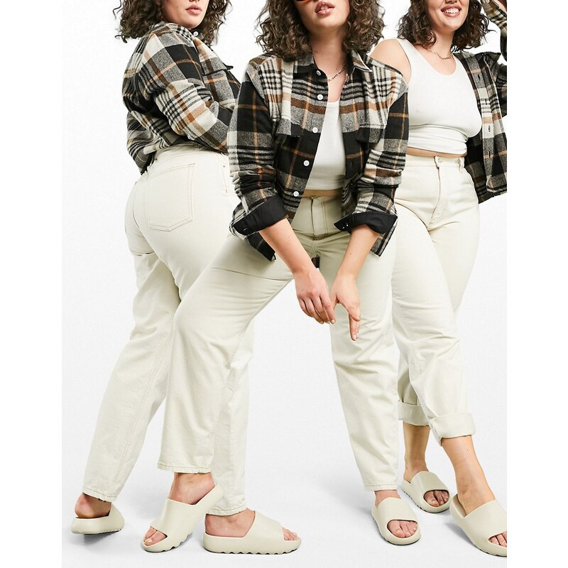 ASOS Curve ASOS DESIGN Curve - Mom jeans a vita alta extra larghi écru-Bianco
