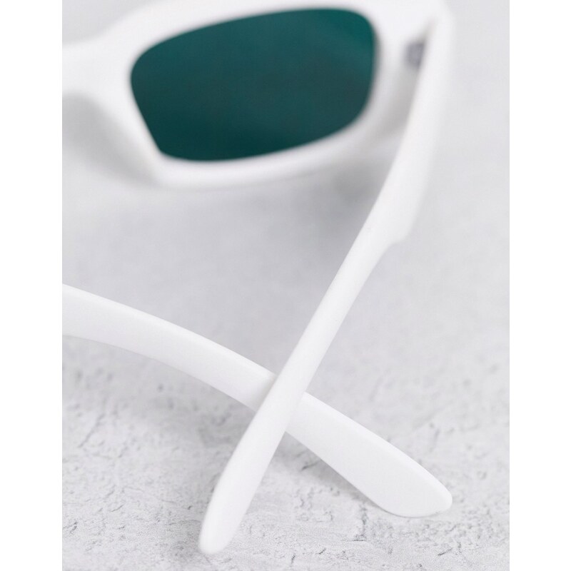 ASOS DESIGN - Occhiali da sole rettangolari spessi bianchi con lenti verdi-Bianco