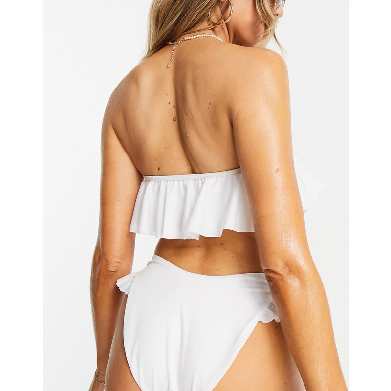 ASOS DESIGN - Mix and Match - Top bikini a fascia bianco con volant