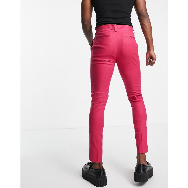 ASOS DESIGN - Pantaloni skinny eleganti in misto lino rosa acceso