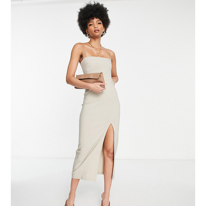 Bershka - Vestito lungo con spalline sottili in bengalina rosso | ASOS